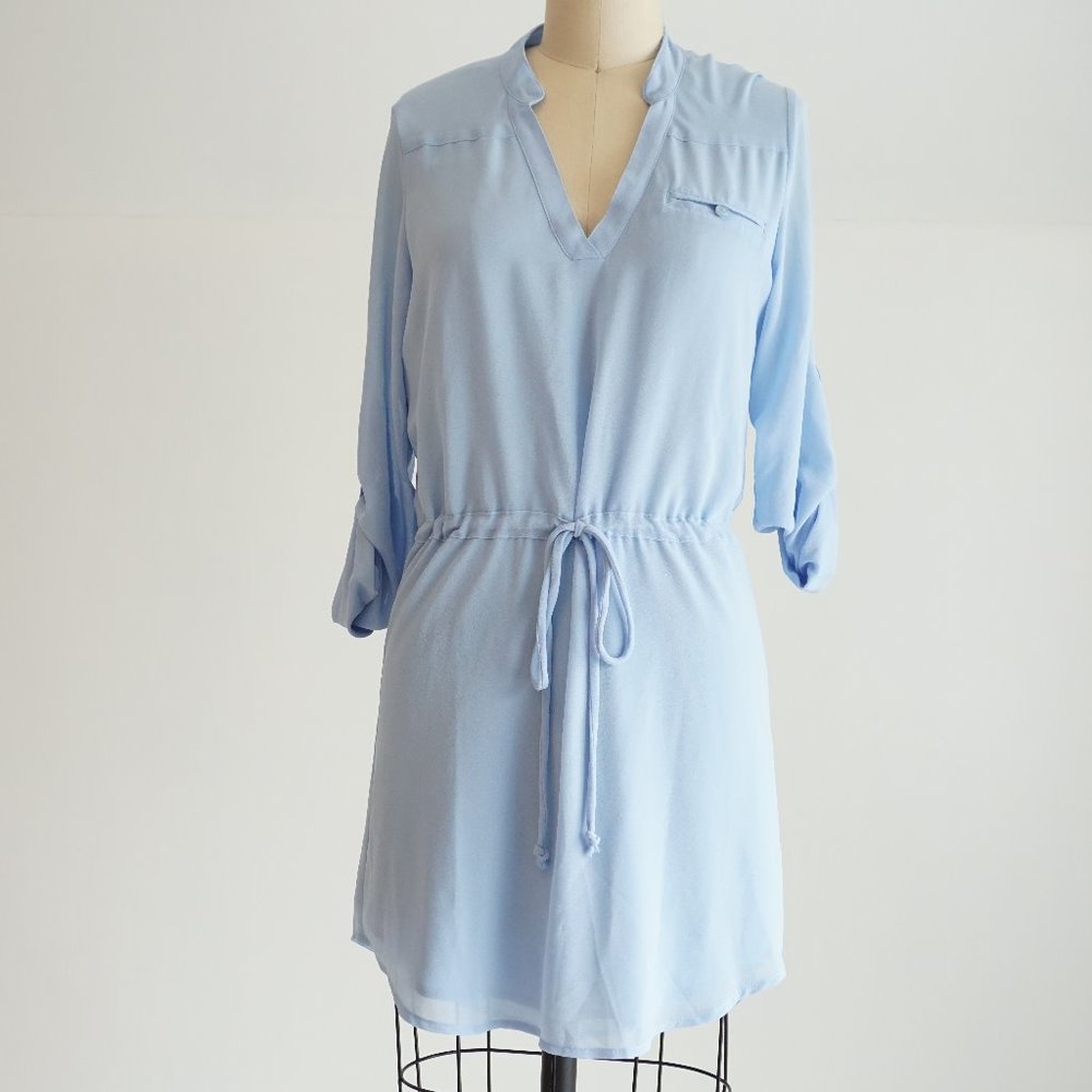 Light Blue Chiffon Tie Waist Tunic Size Small